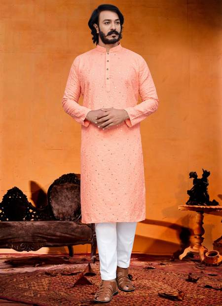 Peach Colour Outluk Vol 84 New Designer Ethnic Wear Silk Kurta Pajama Collection 84001